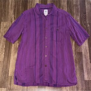 The Territory Ahead Purple Striped Short Sleeve Button Shirt Men's Medium Cotton